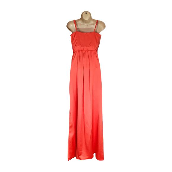 Ramy Brook Becky Gown Plunge Neck Satin Slit Maxi Dress Guava Pink Coral Size 4 - Picture 5 of 14